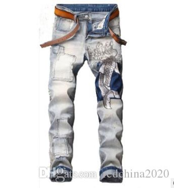 2020 distressed ripped mens designer embroidery slim fit jeans denim straight washed destroyed patches classic casual trousers 256, Blue
2020 distressed ripped mens designer embroidery slim fit jeans denim straight washed destroyed patches classic casual trousers 256, Blue
