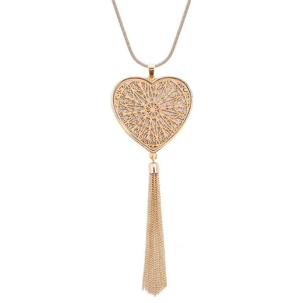 tassels jewelry long fabala necklace fringe hollow out pendant alloy, Silver