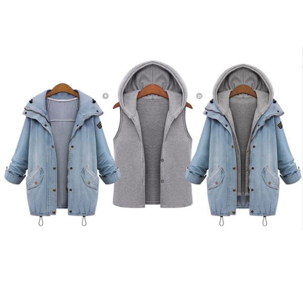 2019 autumn women long sleeve hooded coat jackets winter casual two pieces with hat warm denim outwear clothes, Black
2019 autumn women long sleeve hooded coat jackets winter casual two pieces with hat warm denim outwear clothes, Black