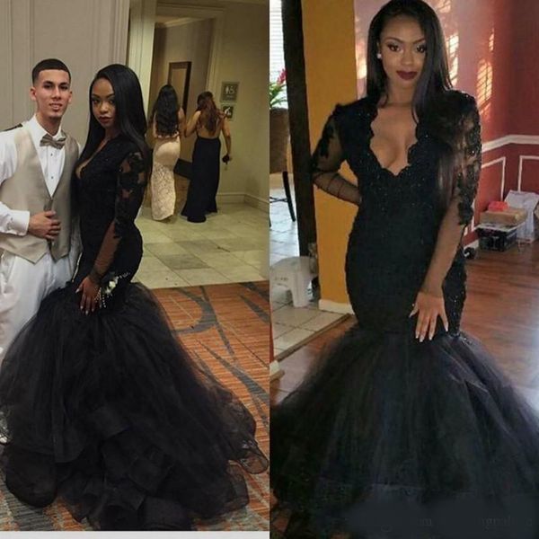 latest v-neck mermaid long sleeve prom dresses appliques beaded long tulle evening dresses party gowns robe de soiree vestido de fiesta, Black
latest v-neck mermaid long sleeve prom dresses appliques beaded long tulle evening dresses party gowns robe de soiree vestido de fiesta, Black