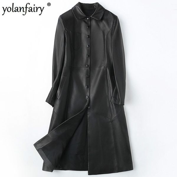 women's leather jacket real sheepskin coat long genuine leather jackets spring autumn windbreaker cuero genuino yfg17070a kj4133, Black
women's leather jacket real sheepskin coat long genuine leather jackets spring autumn windbreaker cuero genuino yfg17070a kj4133, Black