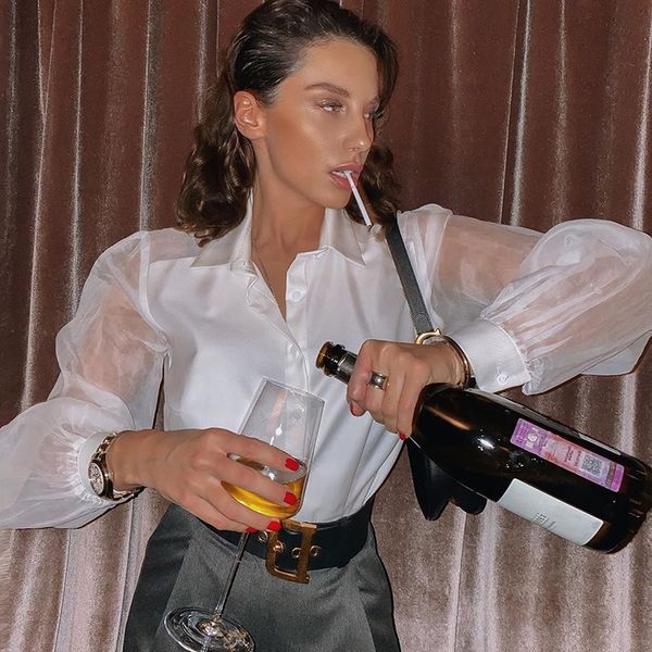 women patchwork mesh white blouse turn-down collar long puff sleeve button slim shirt fashion spring new 2020
women patchwork mesh white blouse turn-down collar long puff sleeve button slim shirt fashion spring new 2020