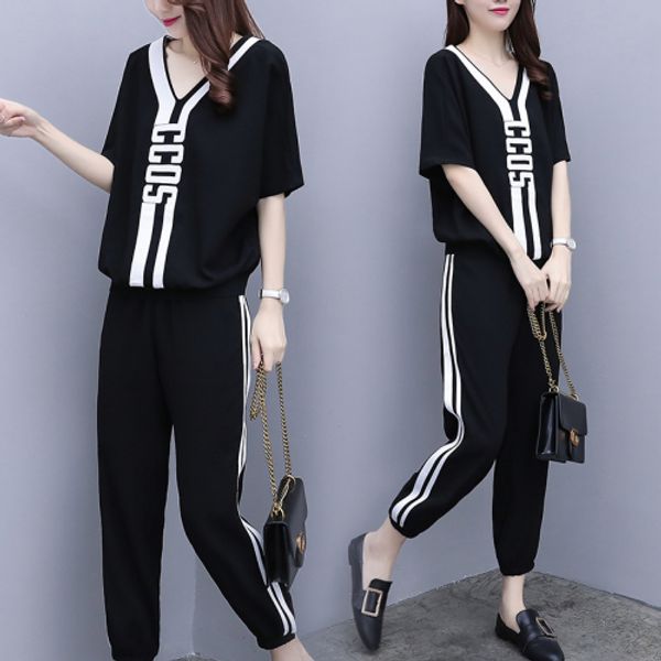 2019 summer korean loose casual v-neck t-shirts harem pants sport suit women tracksuit womens outfits letter plus size stripe, White
2019 summer korean loose casual v-neck t-shirts harem pants sport suit women tracksuit womens outfits letter plus size stripe, White