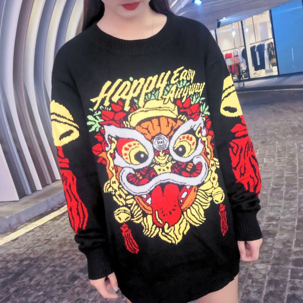 peiling dragon womens sweaters long sleeves winter autumn cartoon loose sweater couples mounted lion chinese style w0159, White;black
peiling dragon womens sweaters long sleeves winter autumn cartoon loose sweater couples mounted lion chinese style w0159, White;black