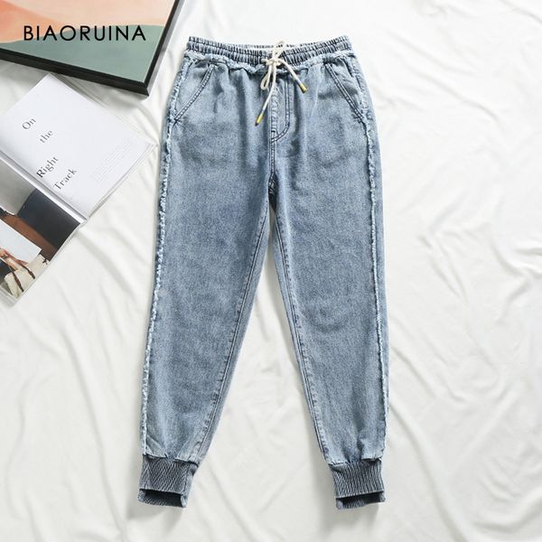 biaoruina women's washing bleached lace-up elastic high waist denim jeans female casual pencil jeans 2019 autumn new arrival, Blue
biaoruina women's washing bleached lace-up elastic high waist denim jeans female casual pencil jeans 2019 autumn new arrival, Blue