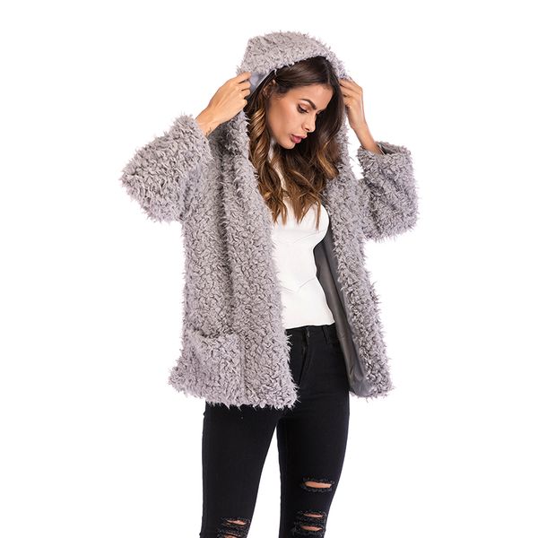 winter all-match solid wide long sleeves plush pockets artificial lamb hair berber fleece hairy cardigan short hooded jacket outwear women, Black;brown
winter all-match solid wide long sleeves plush pockets artificial lamb hair berber fleece hairy cardigan short hooded jacket outwear women, Black;brown