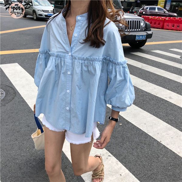 solid light синяя блуза сладкие рубашки девушки 2019 сыпучие new summer tops casual фонариков рукавом v шеи однобортный blusas, White
solid light синяя блуза сладкие рубашки девушки 2019 сыпучие new summer tops casual фонариков рукавом v шеи однобортный blusas, White