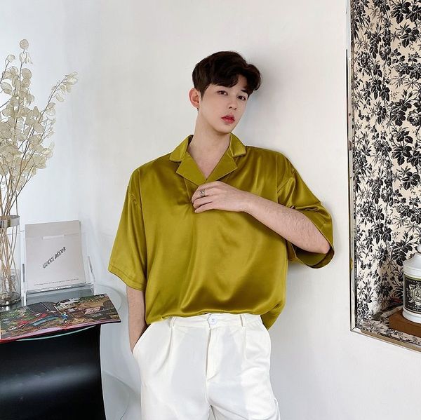 2020 summer new youth popular personality korean version loose solid color satin short sleeve shirt fashion casual top, White;black
2020 summer new youth popular personality korean version loose solid color satin short sleeve shirt fashion casual top, White;black