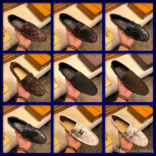18fw men shoes leather 2020 male casual shoe breathable mens loafers driving shoes lightweight luxury designers slip on shoes black mffff