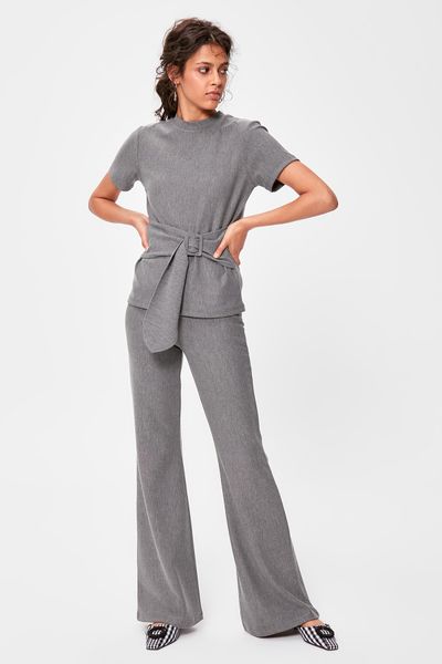 trendyol gray knitted pants twoaw20pl0235, Black;white