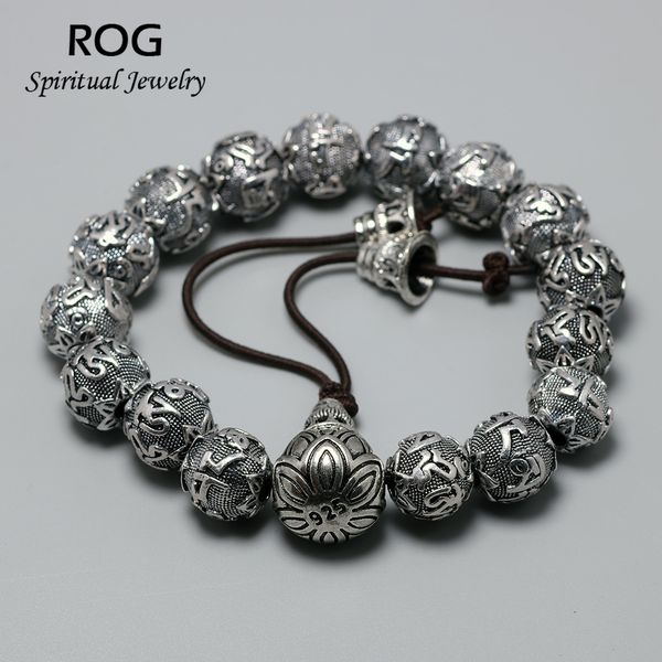 real 925 sterling silver mantra prayer beads bracelet for men six words tibetan buddhist rosary jewelry bransoletka meska, Black
real 925 sterling silver mantra prayer beads bracelet for men six words tibetan buddhist rosary jewelry bransoletka meska, Black