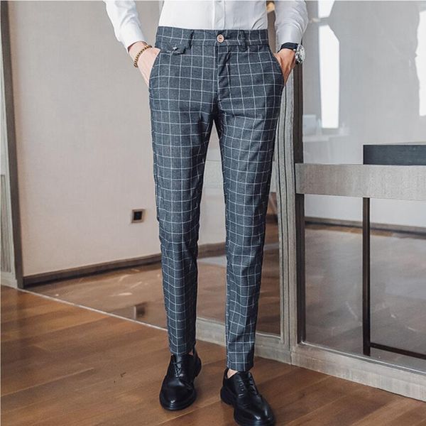 brand men's suit pants 2019 high-grade business casual pure color slim fit long trouser grid stripe office formal pants wedding, White;black
brand men's suit pants 2019 high-grade business casual pure color slim fit long trouser grid stripe office formal pants wedding, White;black