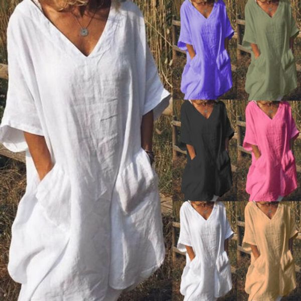 boho womensl summer pullover plain baggy sundress ladies loose casual beach t-shirts plus size, White
boho womensl summer pullover plain baggy sundress ladies loose casual beach t-shirts plus size, White