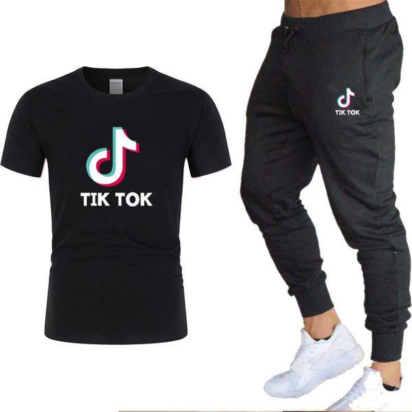 2020 men's sets t shirts + pants two pieces sets casual tracksuit letter print suits sportwear fitness pants, Gray