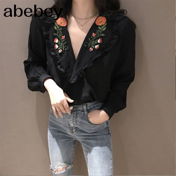women's blouses & shirts sweet embroidery roses v-neck arrival stylish office ladies autumn women all-match ruffles streetwear, White
women's blouses & shirts sweet embroidery roses v-neck arrival stylish office ladies autumn women all-match ruffles streetwear, White