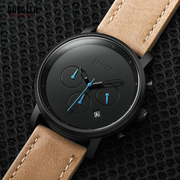 baogela mens simple chronograph analogue black quartz watch, leather bracelete wristwatch with calendar date for boy & man 1705g y19062004, Slivery;brown
baogela mens simple chronograph analogue black quartz watch, leather bracelete wristwatch with calendar date for boy & man 1705g y19062004, Slivery;brown