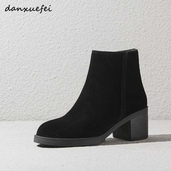women's genuine suede leather thick high heel autumn ankle boots female leisure comfortable short booties shoes hot, Black
women's genuine suede leather thick high heel autumn ankle boots female leisure comfortable short booties shoes hot, Black
