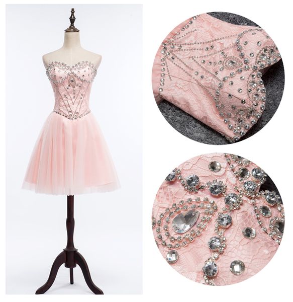 beaded sweetheart lace tulle short prom dresses pink knee length party dress lace up prom gowns, Black
beaded sweetheart lace tulle short prom dresses pink knee length party dress lace up prom gowns, Black