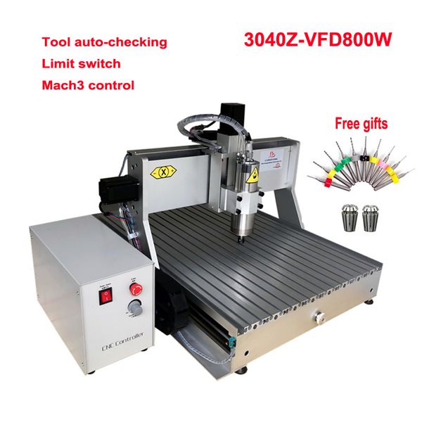 

cnc router 3040 vfd 800w water cooling spindle engraving drilling milling machine 3 4 axis ball screw tool auto-checking