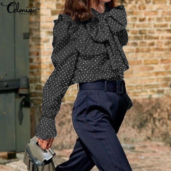 fashion celmia plus size 5xl ruffled shirt women polka dot or lace bow tie blouses elegant office casual long sleeve blusas, White
fashion celmia plus size 5xl ruffled shirt women polka dot or lace bow tie blouses elegant office casual long sleeve blusas, White
