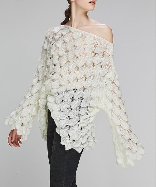 women knitted slash neck casual sweater embroidery flare sleeve hollow out loose pullovers, White;black
women knitted slash neck casual sweater embroidery flare sleeve hollow out loose pullovers, White;black