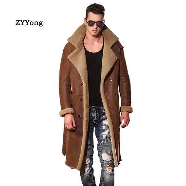 warm winter sheepskin trench coat men leather jacket classic fur long windbreaker real leather coat brown clothing, Black
warm winter sheepskin trench coat men leather jacket classic fur long windbreaker real leather coat brown clothing, Black