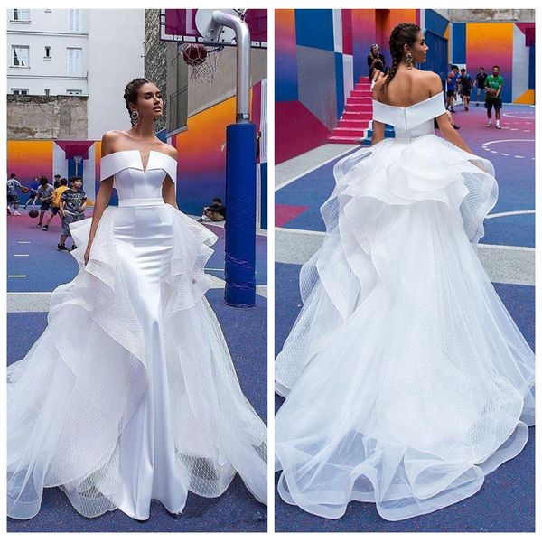 off shoulder mermaid wedding dresses slim with detachable train ruffle bridal gowns 2020 spring satin garden vestidos de mariee, White
off shoulder mermaid wedding dresses slim with detachable train ruffle bridal gowns 2020 spring satin garden vestidos de mariee, White