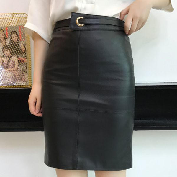 2020 women spring genuine real sheep leather skirt w26, Black