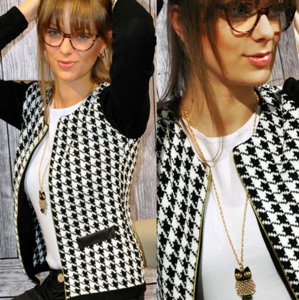 autumn winter new women's european american temperament houndstooth stitching slim short jacket womens jackets coat, Black;brown
autumn winter new women's european american temperament houndstooth stitching slim short jacket womens jackets coat, Black;brown