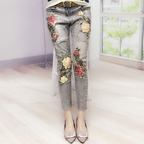 pink champagne the new sequins ripped jeans fashion women's wear shuhua134, Blue