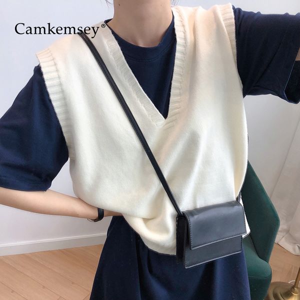 women's sweaters camkemsey harajuku knitted sweater vest women 2021 korean solid spring autumn v neck sleeveless pullovers, White;black
women's sweaters camkemsey harajuku knitted sweater vest women 2021 korean solid spring autumn v neck sleeveless pullovers, White;black