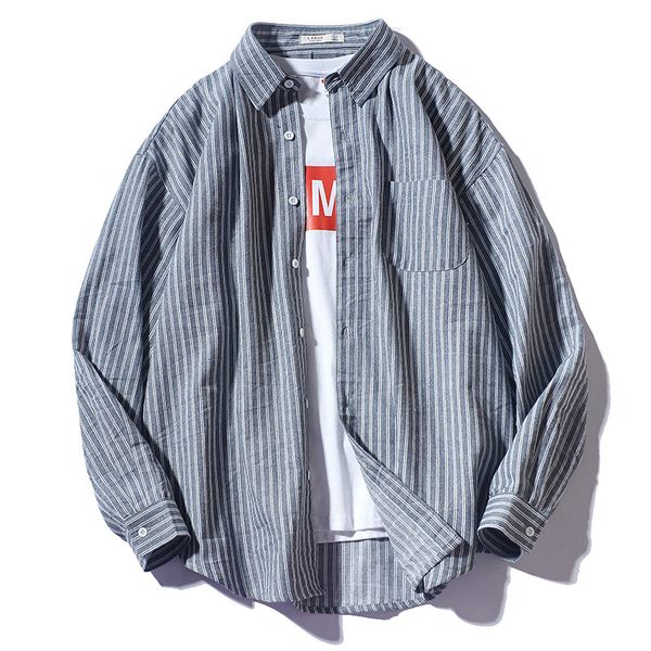men spring autumn fashion japan style stripe chest pockets long sleeve turn down collar cotton linen male casual harajuku shirts, White;black
men spring autumn fashion japan style stripe chest pockets long sleeve turn down collar cotton linen male casual harajuku shirts, White;black