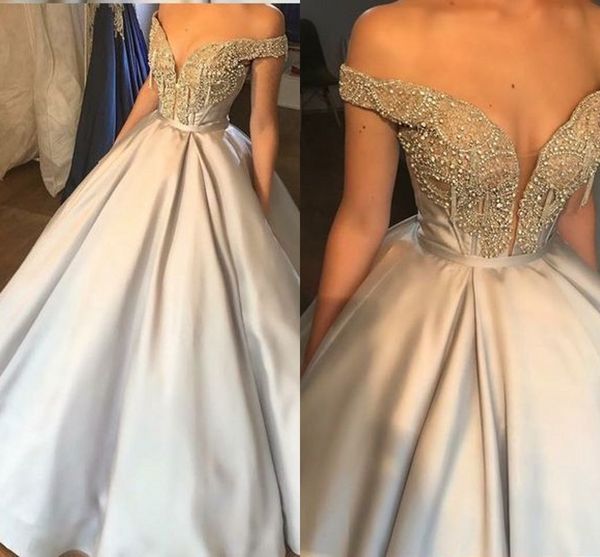 light silver ball gown off shoulder prom dresses 2019 beading crystal backless formal party dress evening gowns robes de bal longues cheap, Black
light silver ball gown off shoulder prom dresses 2019 beading crystal backless formal party dress evening gowns robes de bal longues cheap, Black