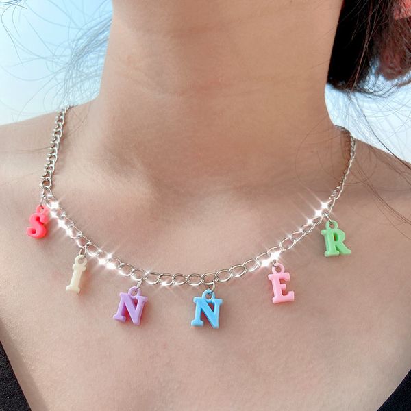 just feel 2020 new candy color acrylic letter pendant necklaces fashion creative long chain necklace for women party jewelry, Silver
just feel 2020 new candy color acrylic letter pendant necklaces fashion creative long chain necklace for women party jewelry, Silver