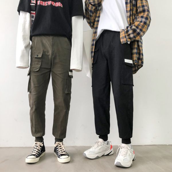 2019 spring trend korean version of the school wind trousers men's loose large pocket personality small fresh casual overalls, Black
2019 spring trend korean version of the school wind trousers men's loose large pocket personality small fresh casual overalls, Black