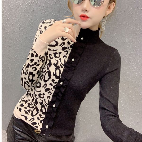 autumn winter turtleneck long sleeve pullover leopard printed single breasted warm knitted sweater jersey jumper sweaters knit, White;black
autumn winter turtleneck long sleeve pullover leopard printed single breasted warm knitted sweater jersey jumper sweaters knit, White;black