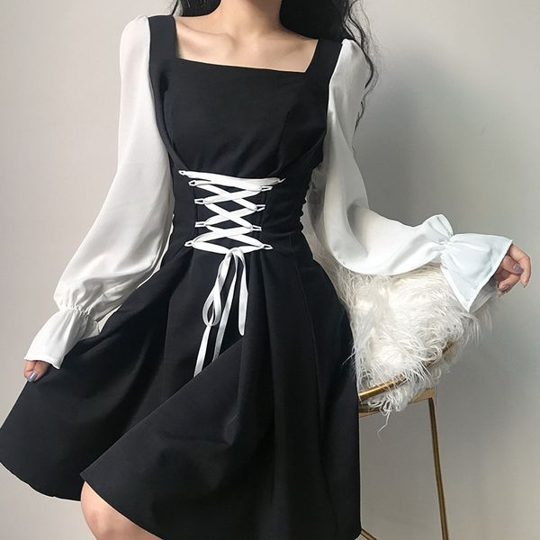 spring summer new ladies dress black and white contrast color bubble long sleeve all-match square collar beam waist tie pleated skirt, White;black
spring summer new ladies dress black and white contrast color bubble long sleeve all-match square collar beam waist tie pleated skirt, White;black