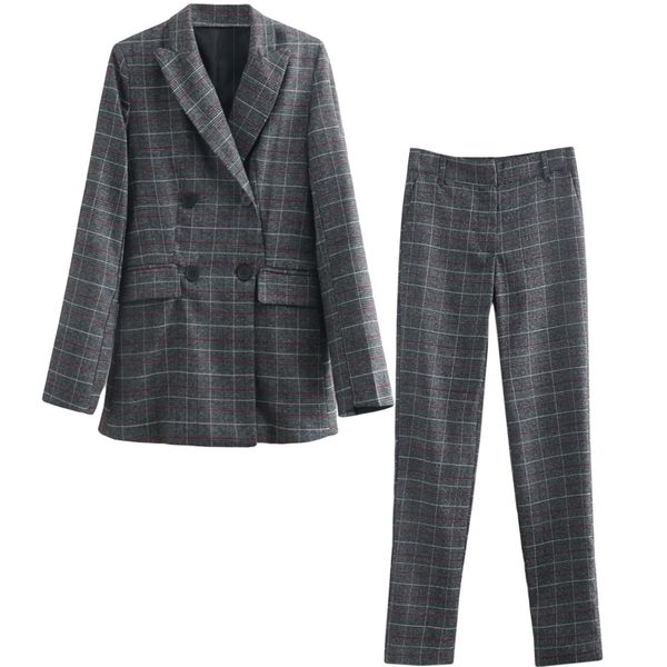 set female 2018 autumn new temperament casual slim plaid small suit jacket + plaid trousers elegant fashion two-piece, White;black