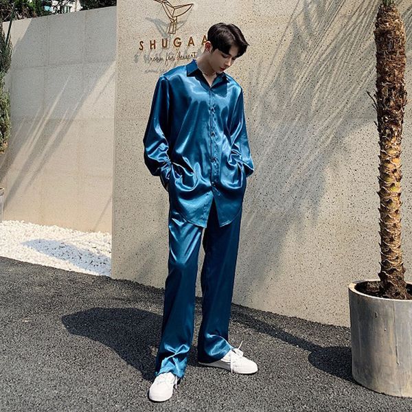 men summer thin satin style long sleeve loose casual blue shirt male streetwear hip hop party dress shirt stage show costumes, White;black
men summer thin satin style long sleeve loose casual blue shirt male streetwear hip hop party dress shirt stage show costumes, White;black