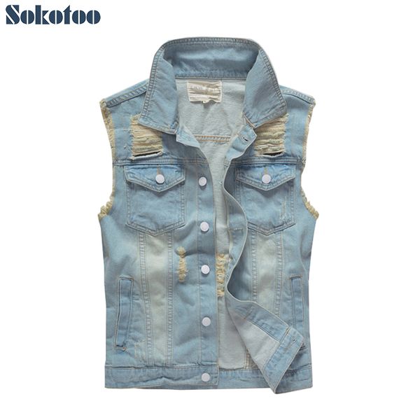 sokotoo men's light blue camouflage patch holes ripped denim vest slim fit patchwork waistcoat tank top, Black;white
sokotoo men's light blue camouflage patch holes ripped denim vest slim fit patchwork waistcoat tank top, Black;white