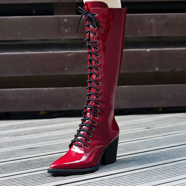 morazora 2020 patent leather knee high boots women pointed toe lace up autumn winter boots fashion punk shoes woman, Black
morazora 2020 patent leather knee high boots women pointed toe lace up autumn winter boots fashion punk shoes woman, Black