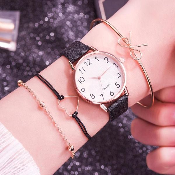 4pcs set style fashion women's leather band analog quartz wristwatch ladies watch women dress black clock, Slivery;brown
4pcs set style fashion women's leather band analog quartz wristwatch ladies watch women dress black clock, Slivery;brown