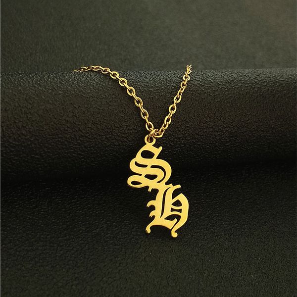 handmade custom jewelry old english double initial necklace gold filled personalized name statement necklaces for women, Silver
handmade custom jewelry old english double initial necklace gold filled personalized name statement necklaces for women, Silver