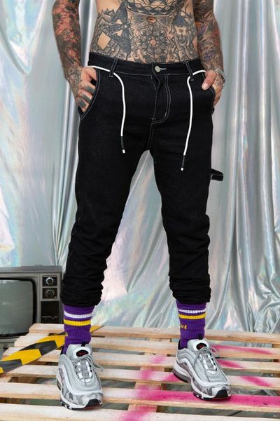 streetwear embroidery drawstring strapped male trousers clothes denim skinny slim fit jean men harem pant, Black
streetwear embroidery drawstring strapped male trousers clothes denim skinny slim fit jean men harem pant, Black