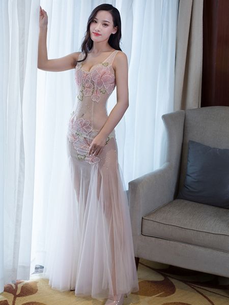 night show nightclub club overalls evening dress female nightclub low-cut transparent mesh temptation dress long skirt, Red
night show nightclub club overalls evening dress female nightclub low-cut transparent mesh temptation dress long skirt, Red