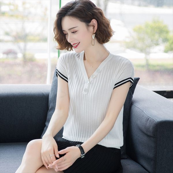 batting women's summer 2020 ice silk knitted short-sleeved shirt women's t-shirt v-neck loose slim white t-shirt
batting women's summer 2020 ice silk knitted short-sleeved shirt women's t-shirt v-neck loose slim white t-shirt