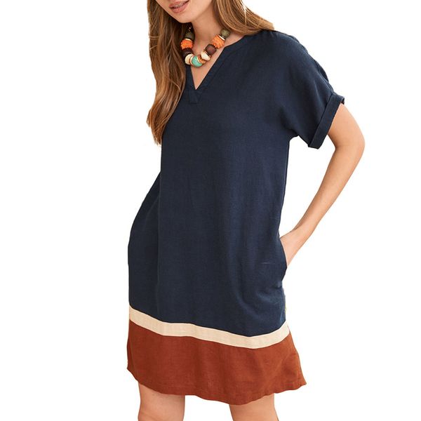 2020 women's cotton and linen color contrast holiday casual dress, Black;gray
2020 women's cotton and linen color contrast holiday casual dress, Black;gray