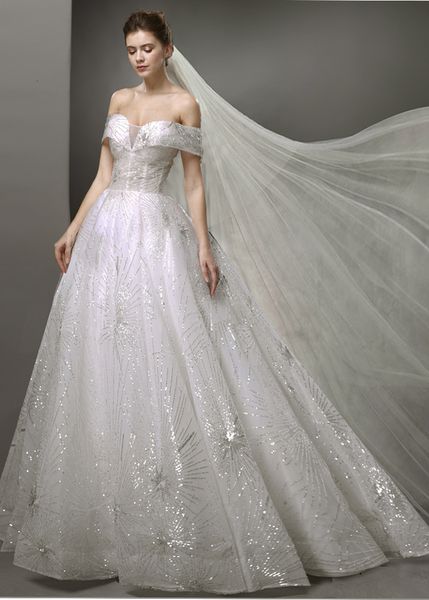 2019 sparkly sequined off shoulder a-line wedding dress vintage luxury plus size arabia dubai bridal gown cph026, White
2019 sparkly sequined off shoulder a-line wedding dress vintage luxury plus size arabia dubai bridal gown cph026, White