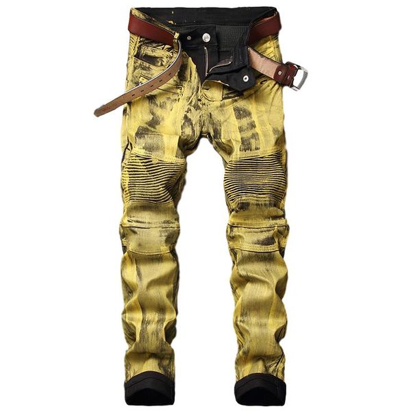 idopy men's biker jeans gold silver coated painted waxed motorcycle denim trousers for male plus size 28-40, Blue
idopy men's biker jeans gold silver coated painted waxed motorcycle denim trousers for male plus size 28-40, Blue
