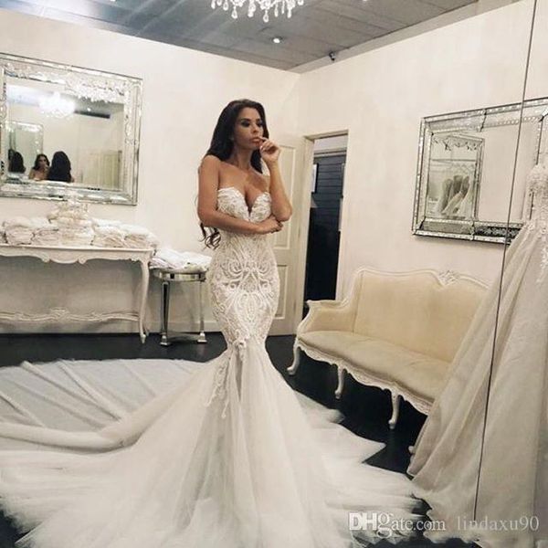2019 mermaid lace wedding dresses berta sweetheart neck appliqued bridal gowns court train plus size vestido de novia, White
2019 mermaid lace wedding dresses berta sweetheart neck appliqued bridal gowns court train plus size vestido de novia, White